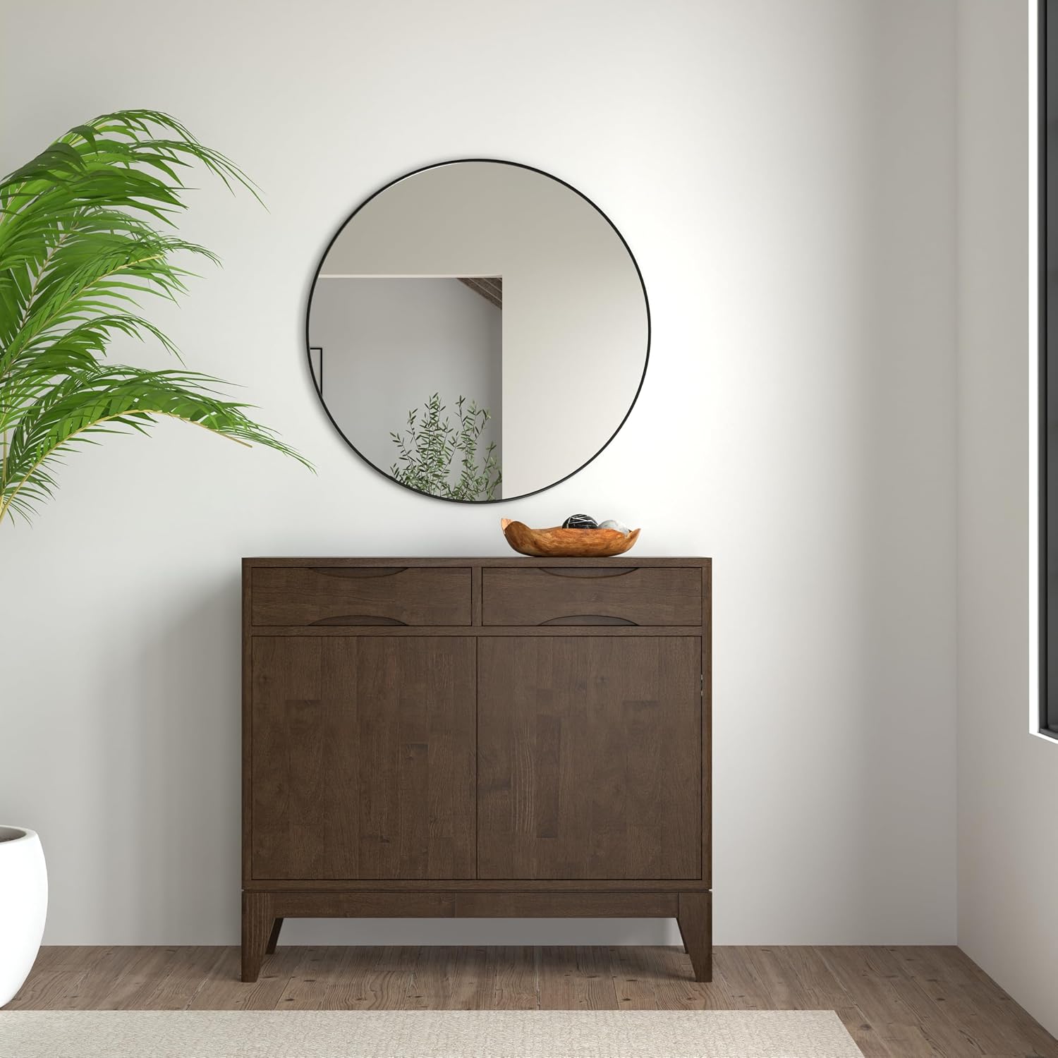 SIMPLIHOME Harper Storage Cabinet - 40 inch Wide Solid Wood Medium Storage Cabinet in Walnut Brown, Mid-Century Modern Cupboard for Entryway or Dining Room with Drawers, Tapered Legs, and Shelves