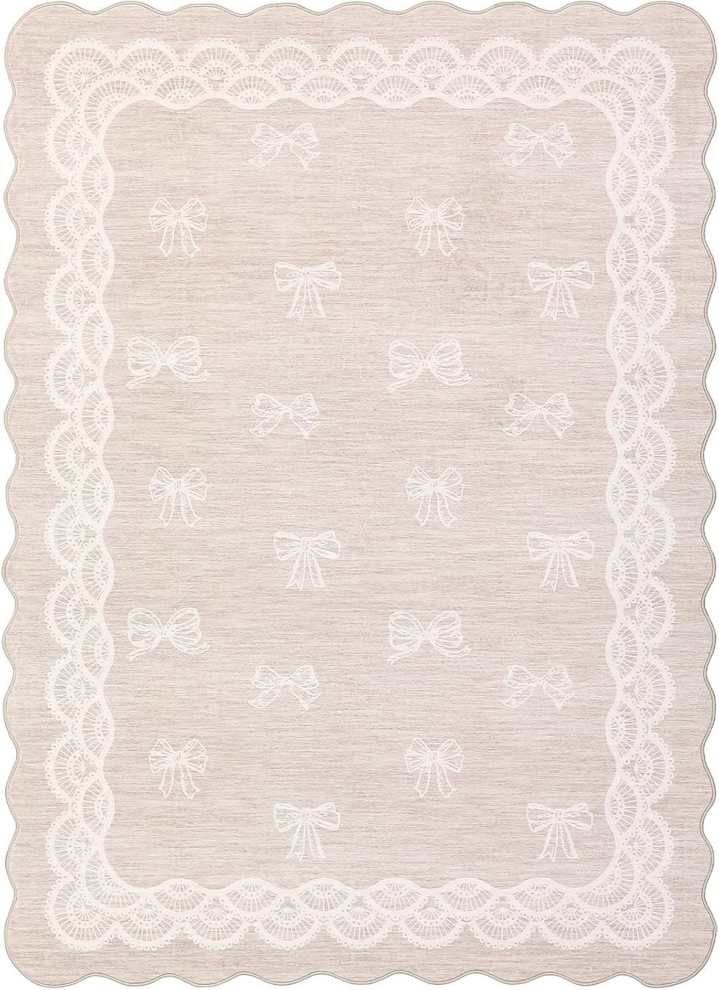 Garvee Scalloped Bow 9x12 Washable Rug for Living Room, Soft Beige Rugs Non-Slip Low Pile Rug Modern Farmhouse Lace Carpet, Stain Resistant Low Pile Floor Cover for Bedroom College Kids Room, Beige