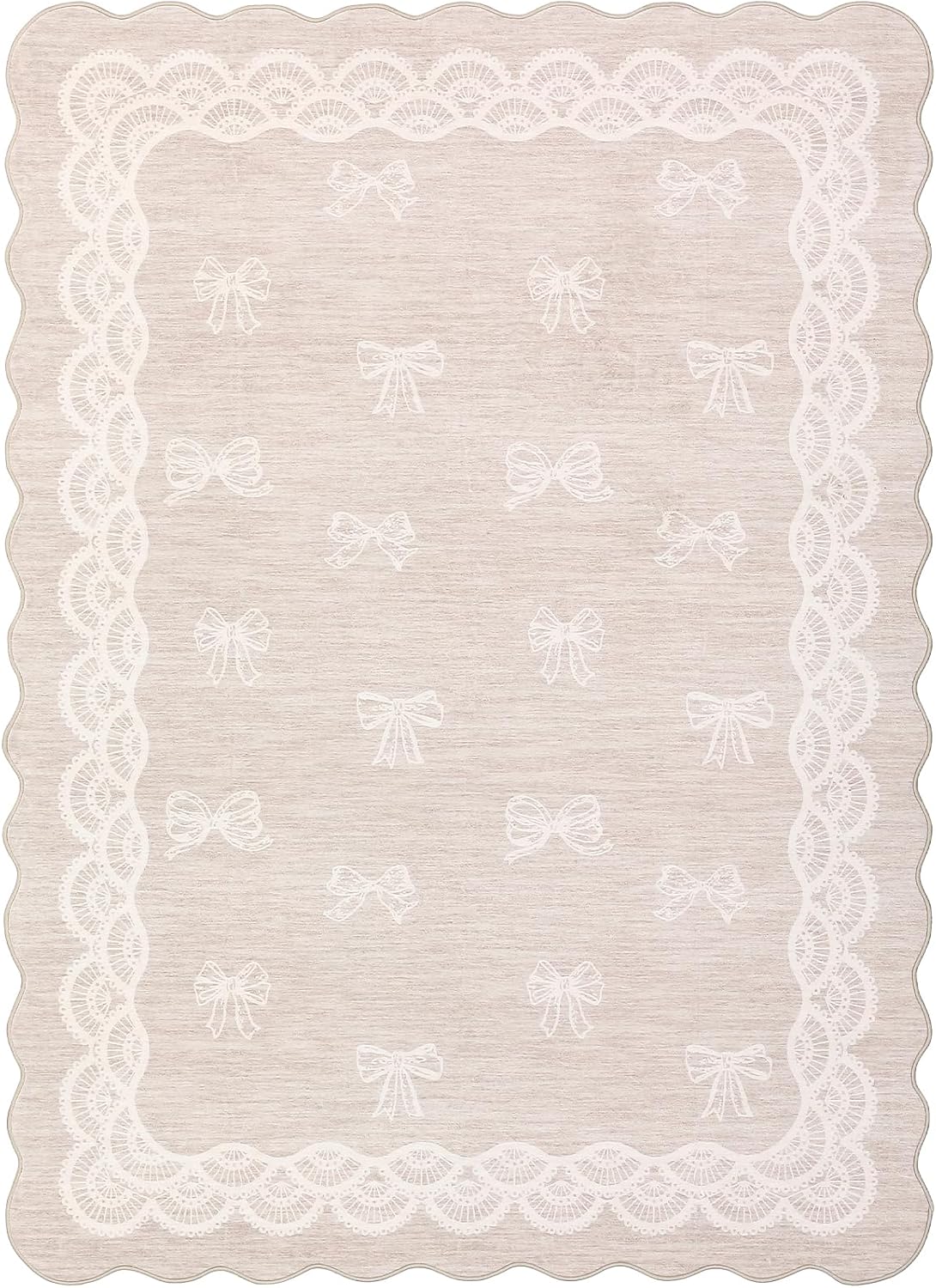 Garvee Scalloped Bow 9x12 Washable Rug for Living Room, Soft Beige Rugs Non-Slip Low Pile Rug Modern Farmhouse Lace Carpet, Stain Resistant Low Pile Floor Cover for Bedroom College Kids Room, Beige