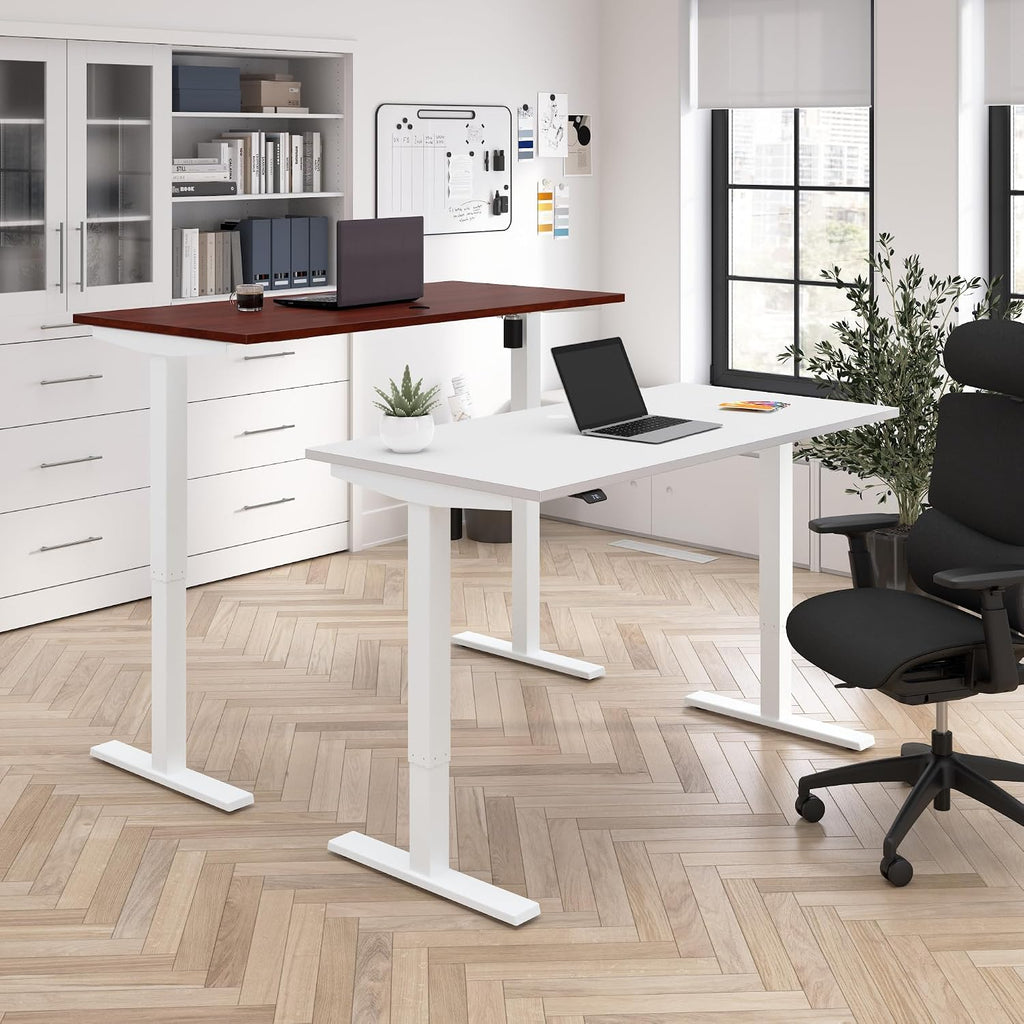 Bush Business Furniture 60-inch Electric Height Adjustable Standing Desk, Ergonomic Sit-Stand Computer Table for Home and Professional Office, Move 40 Series, Hansen Cherry with White Base