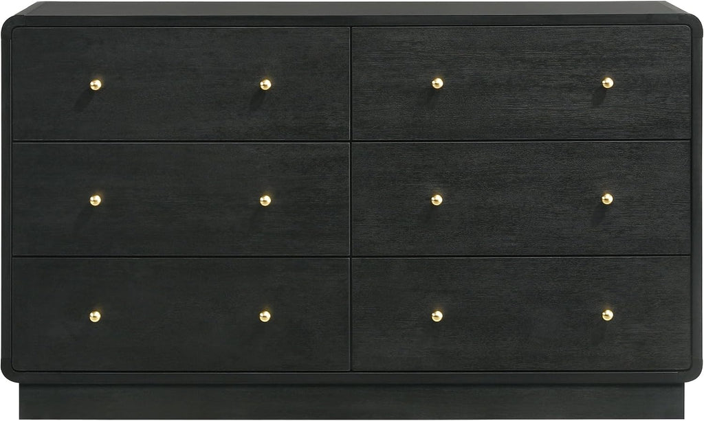 Coaster Home Furnishings - Cavelle - Wood - 6-Drawer Dresser with Mid-Century Modern Style, Gold Ball Knobs, Metal Extension Glides, Rounded Corners - Bedroom - Black - 223663