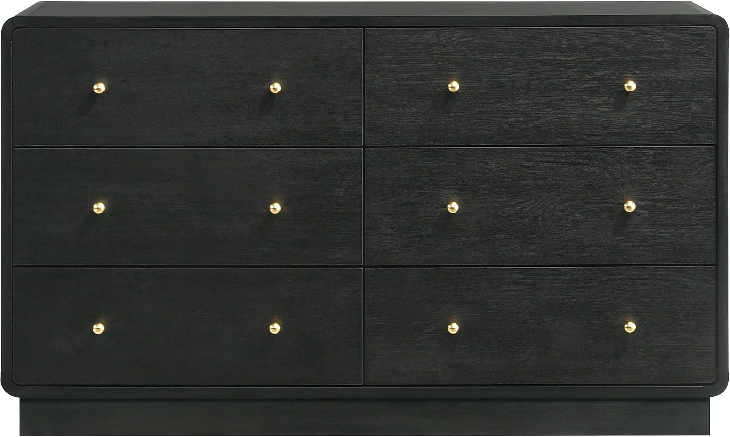 Coaster Home Furnishings - Cavelle - Wood - 6-Drawer Dresser with Mid-Century Modern Style, Gold Ball Knobs, Metal Extension Glides, Rounded Corners - Bedroom - Black - 223663