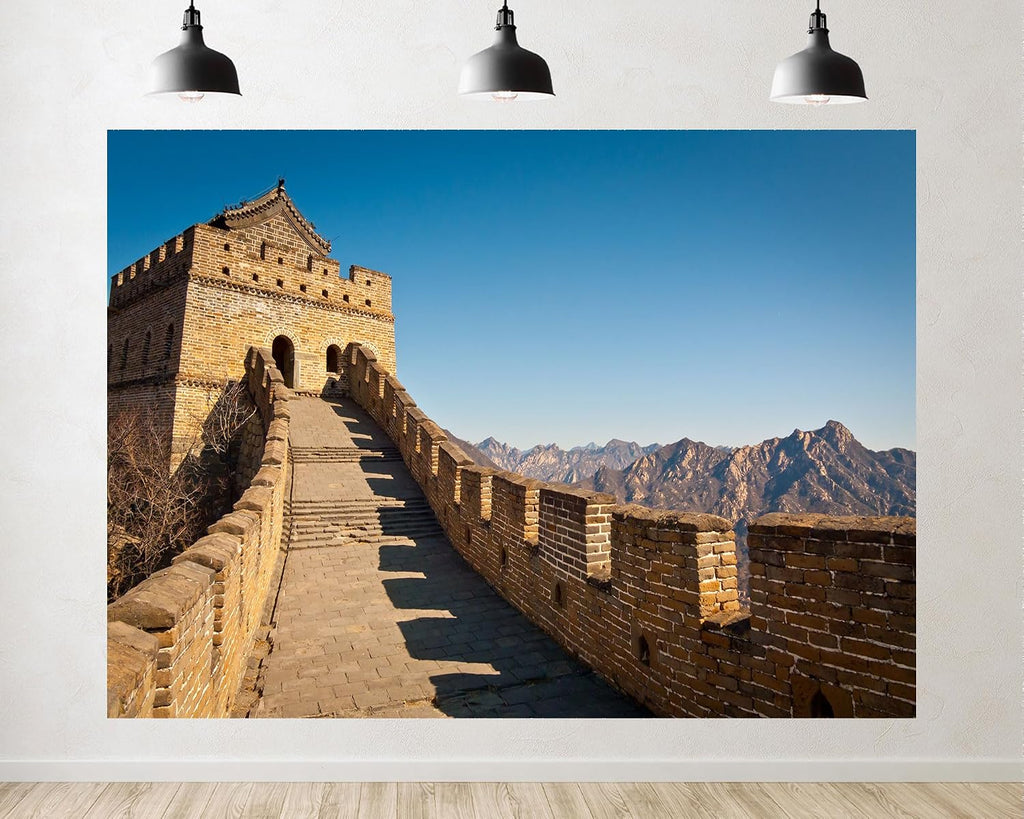 Trykid 20x10ft Ancient Fortification Watchtower Backdrop Mountainous Landscape Historic Stone Wall Clear Sky Photography Background Travel Adventure Party Decoration Photo Booth Prop Fabric