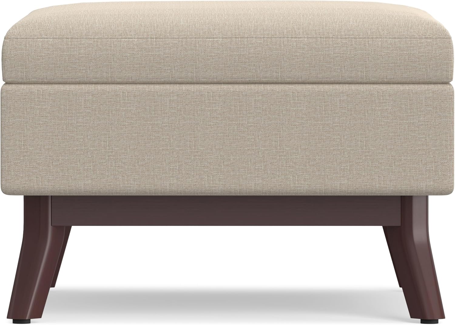 SIMPLIHOME Owen Coffee Table Storage Ottoman - 34' Wide x 19' High Upholstered Linen Look Fabric Rectangular Lift-Top Ottoman in Natural, Mid-Century Modern Bench for Living Room with Tapered Legs