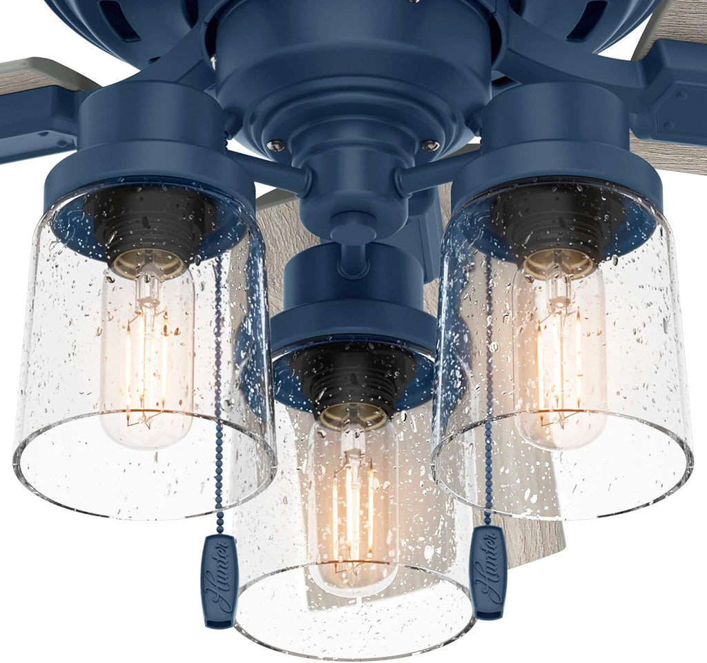 Hunter 44 inch Indoor Ceiling Fan with LED Lights - Ceiling Fan with Pull Chain, For Bedroom, Living Room, or Kitchen, Standard Mount, No Remote, 5 Blades - Hartland 50328, Indigo Blue