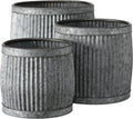 WHW Whole House Worlds French Country Style Belly Bucket Planters, Set of 3, Galvanized Metal, Corrugated Cache Pots, Rustic Wash Basin, from Over 1 Ft Diameter (17-12 Inches)