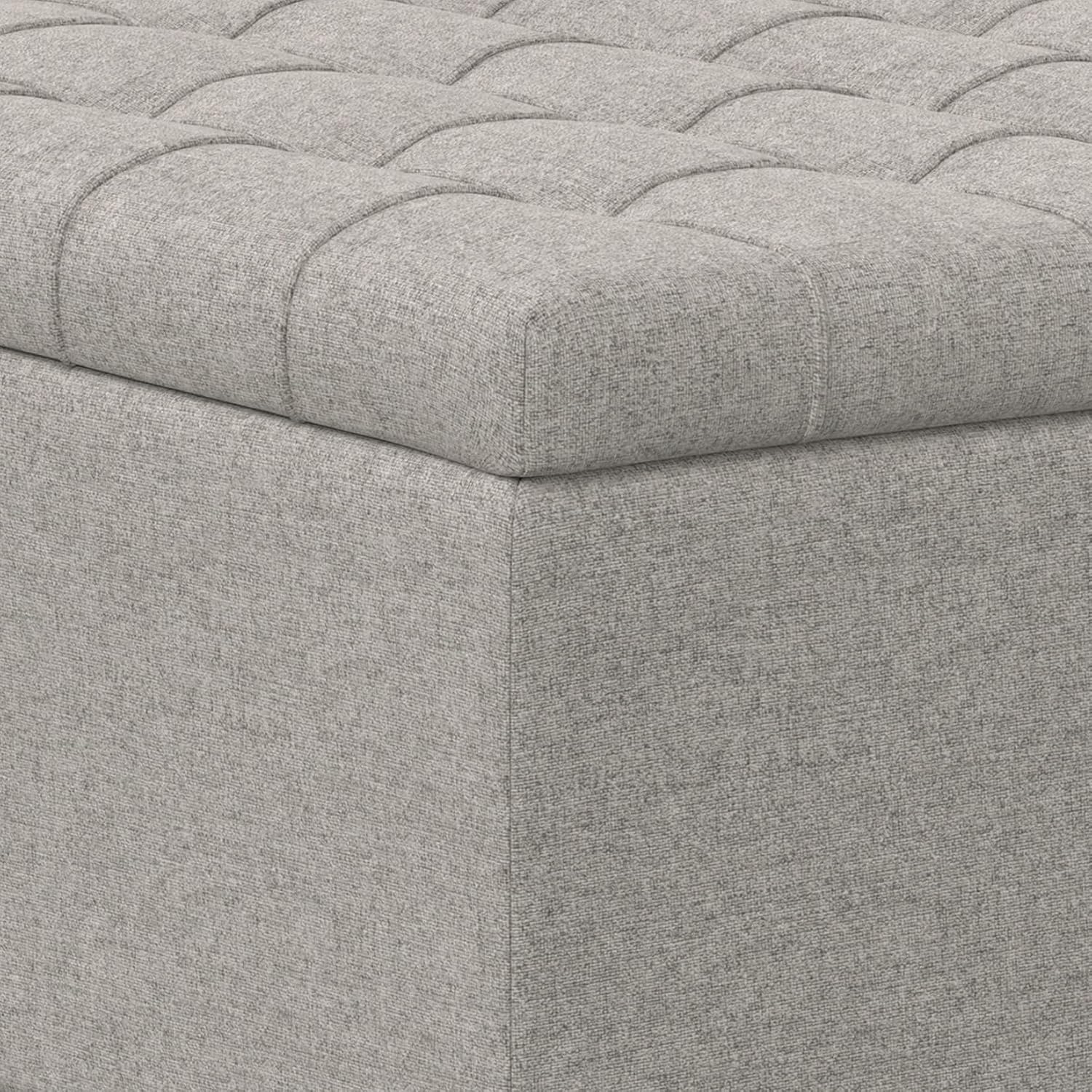 SIMPLIHOME Harrison Small Coffee Table Storage Ottoman - 30 inch Wide Upholstered Linen Look Fabric Square Lift-Top Ottoman in Cloud Grey, Transitional Ottoman for Living Room with Hidden Storage