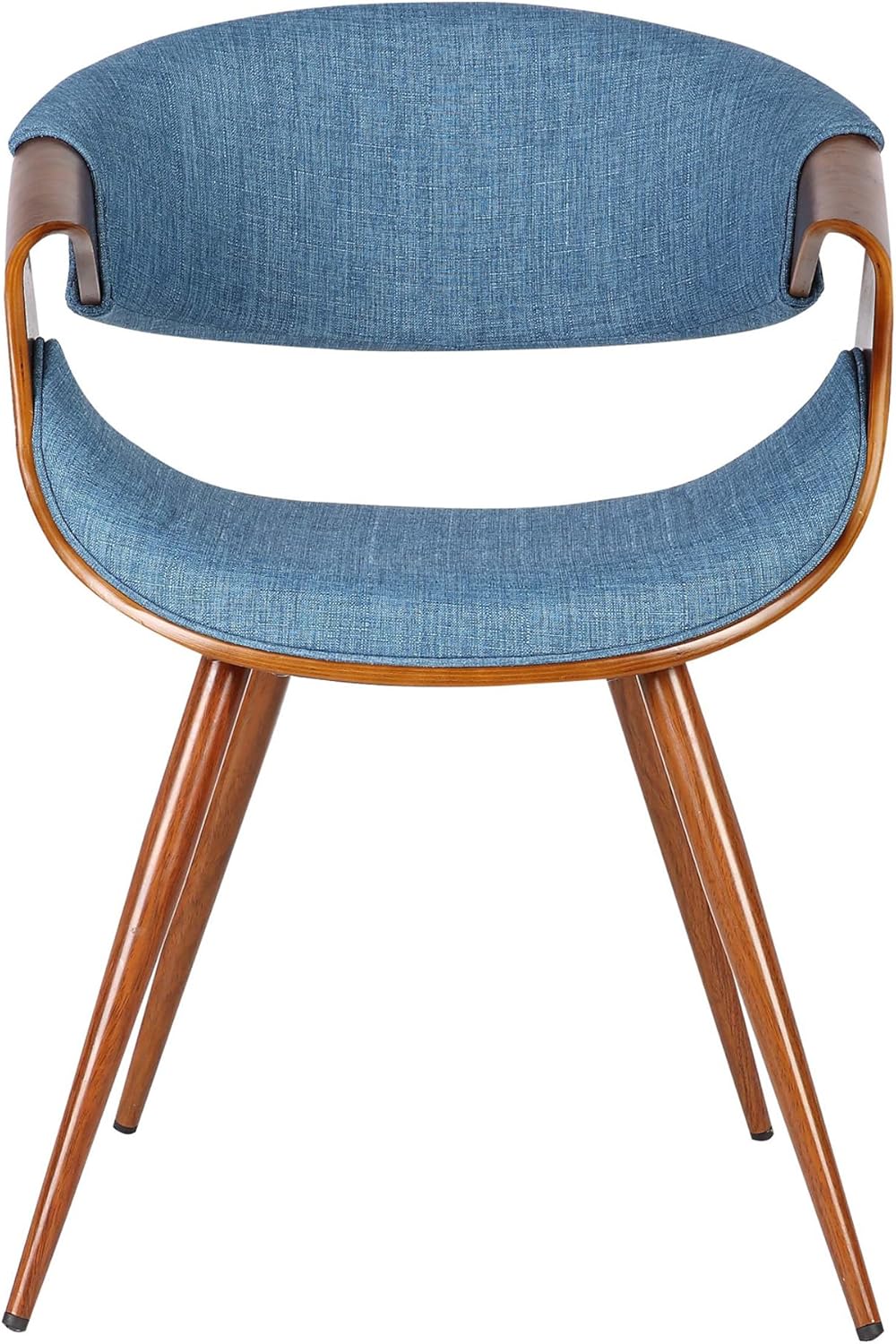 Armen Living Butterfly Mid-Century Dining Chair in Walnut Finish and Blue Fabric