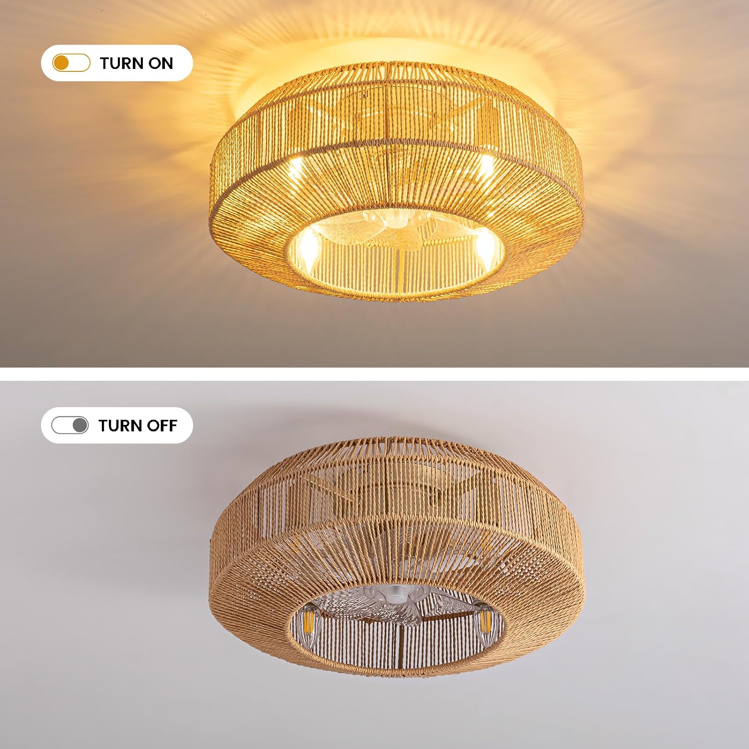 20' Boho Caged Ceiling Fan with Light Flush Mount Boho Caged Ceiling Fan Fandelier with Remote Control 6 Speeds Fandelier for Bedroom, Living Room, Kitchen
