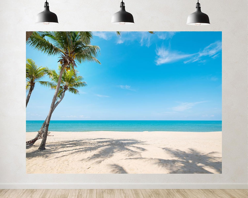 Trykid 20x10ft Palm Tree Beach Backdrop White Sand Clear Blue Sky Calm Ocean Photography Background Relaxation Shoots Tapestry Party Decoration Photo Studio Prop Fabric