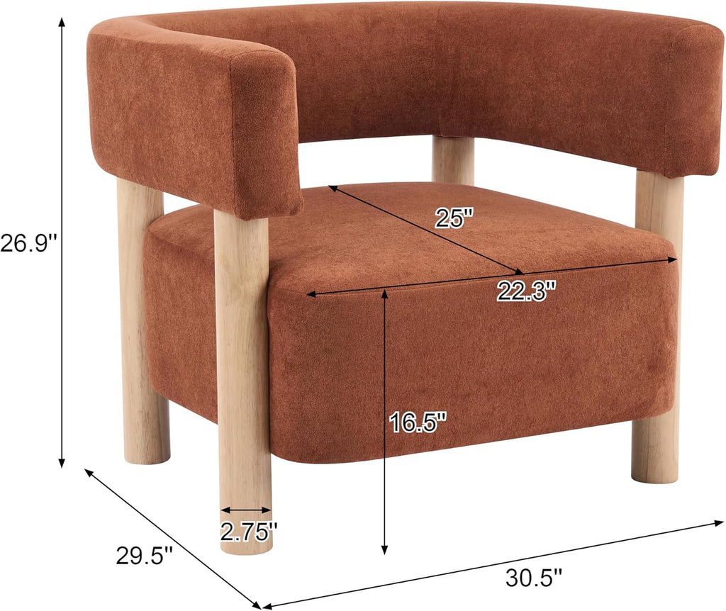 Christopher Knight Home Carly Low Profile Accent Chair, Boucle Upholstered Barrel Chair, Comfy Reading Chair for Bedroom, Wooden Single Lounge Sofa, Burnt Orange