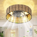 Ganeed 20' Boho Ceiling Fan with Light, Handwoven Rattan Caged Ceiling Fan with Light and Remote, Low Profile 6 Speeds Enclosed Flush Mount Fandelier for Bedroom Kids Room Nursery Living Room