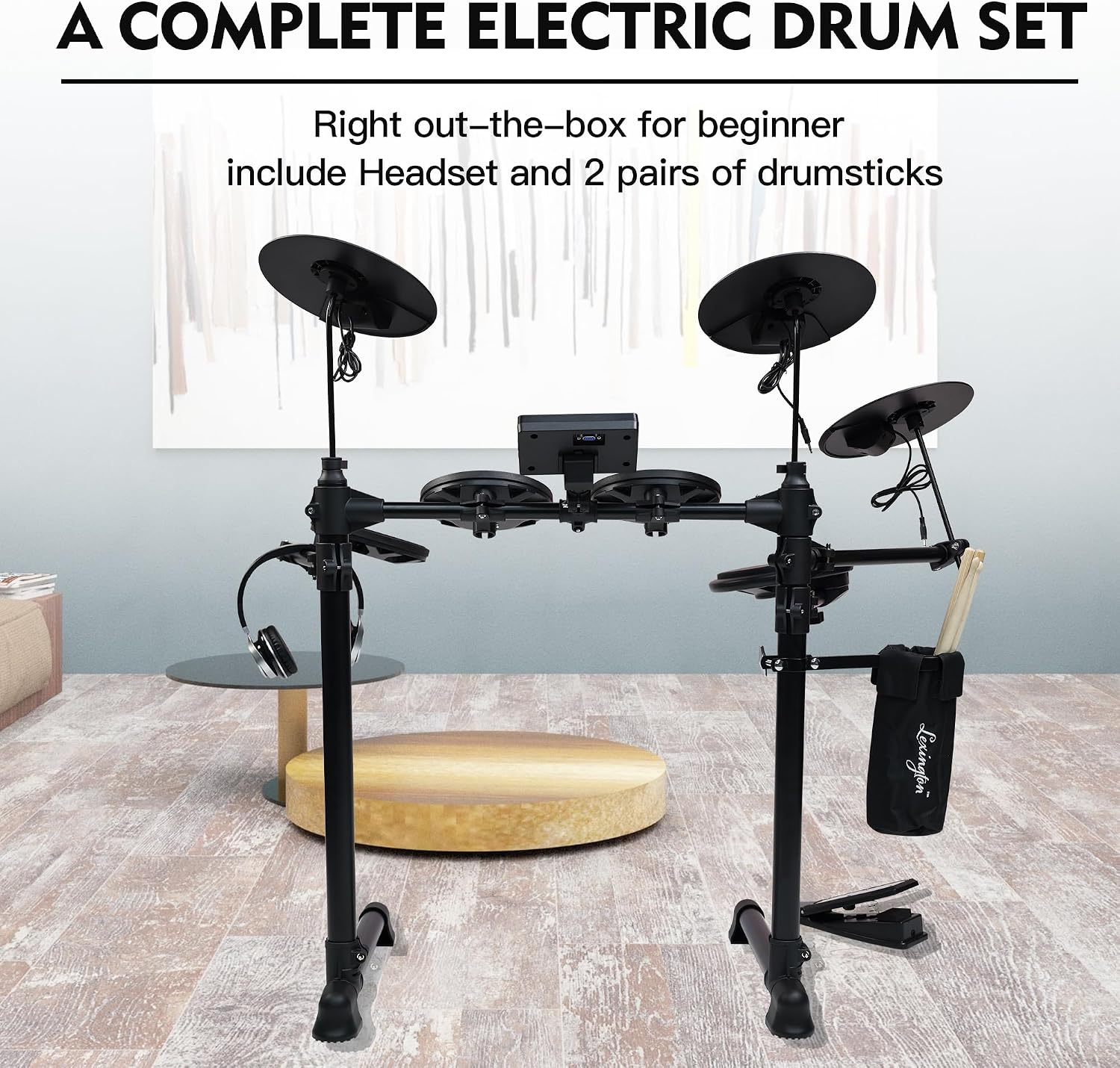 ADM Electronic Drum Set With 4 Quiet Electric Drum Silicone Pads, 180+ Sounds, Electric Drum Kit For Beginngers with 2 Switch Pedals, Throne, Headphones, DrumSticks, and Melodics Lessons