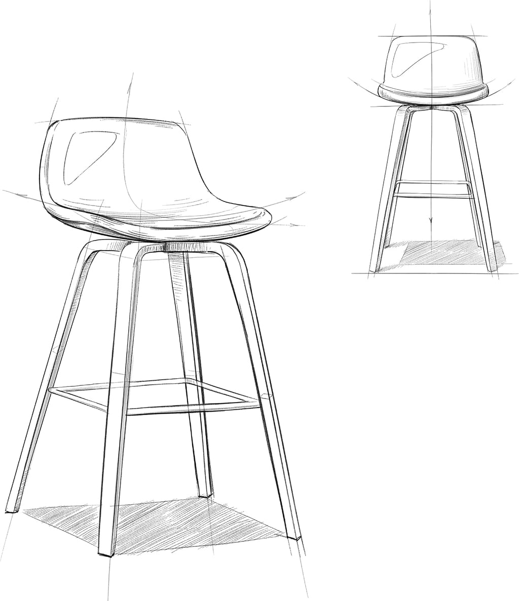 SIMPLIHOME Randolph Counter Stools (Set of 2) - 28 Inch Seat Height Upholstered Bentwood Bar Stools in Medium Blue Linen Look Fabric, Mid Century Modern Seating with Curved Backrest and Footrest