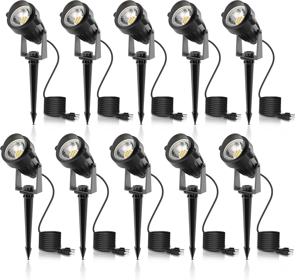 L LOHAS LED 5W Dusk to Dawn Outdoor Lighting, Auto On/Off 3000K Landscape Outdoor Spotlight, IP66 Waterproof Plug in Spot Lights for Yard, Garden, House, Pathway, Plant, UL Listed (10 Pack)