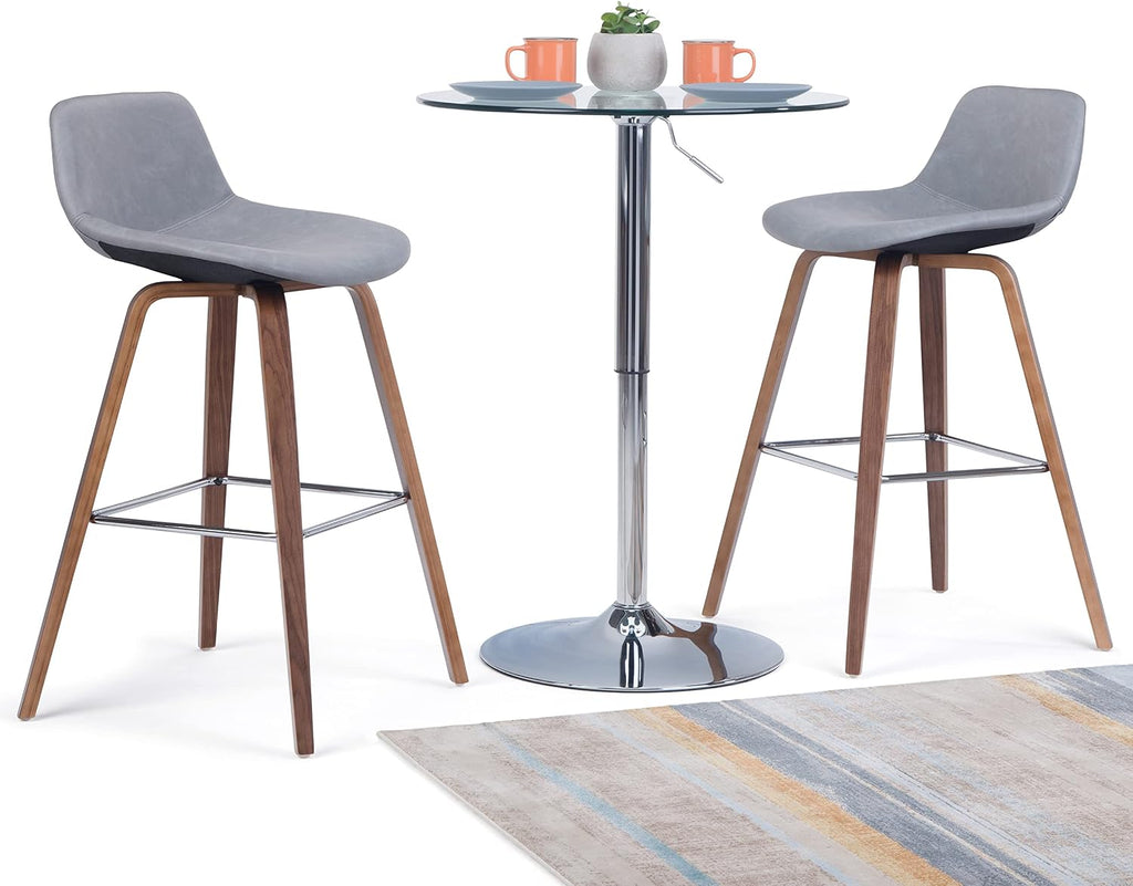 SIMPLIHOME Randolph Mid Century Modern 28 inch Bentwood Counter/ Bar Height Stool (Set of 2) in Stone Grey Vegan Faux Leather for the Dining Room and Kitchen