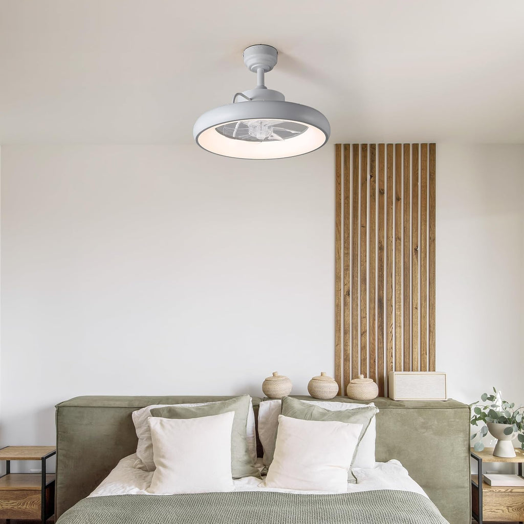 Oval AIR Loren 20' Small Smart Ceiling Fan with Light, Semi Flush Mount, Quiet 6-Speed Reversible Motor, Dimmable LED, Adjustable CCT, App & Remote Control, Minimalist, White AIR8002D