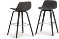 SIMPLIHOME Randolph Counter Stools (Set of 2) - 28 Inch Seat Height Upholstered Bentwood Kitchen Seats in Charcoal Grey Black Linen Look Fabric, Mid Century Seating with Curved Backrest and Footrest