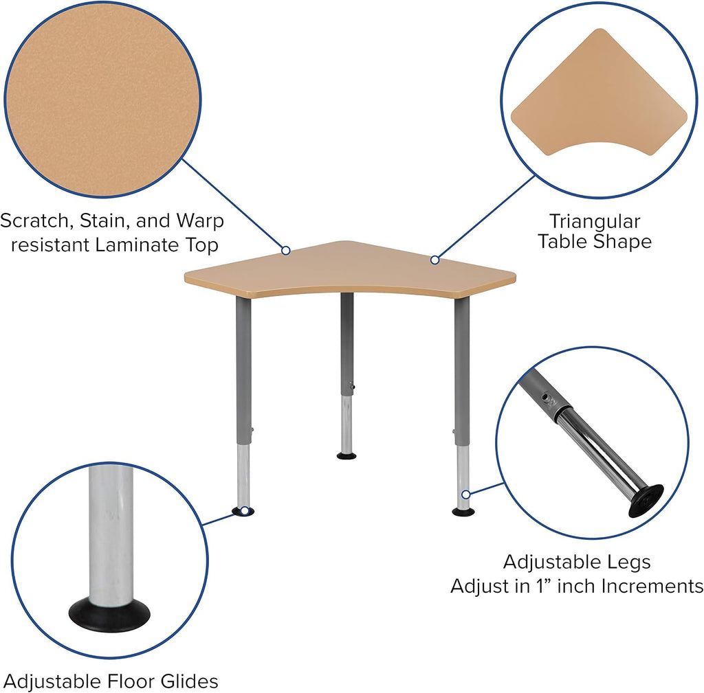 Flash Furniture Triangular Natural Collaborative Student Desk (Adjustable from 22.3' to 34') - Home and Classroom