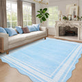 Garvee Modern Scalloped Rug 9x12 Washable Rugs for Living Room, Non-Slip Non-Shedding Faux Wool Soft Carpet, Minimalist Solid Neutral Large Floor Mats for Home Office Decor, Light Blue