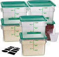 12QT NSF Food Storage Containers: 6PCS [Food Grade][Hot&Cold Resistant] Commercial Clear Food Storage Containers with Lids for Restaurant Kitchen Proof Dough, Measuring Spoons Included(GREEN)