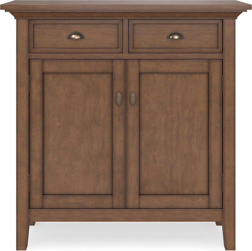 SIMPLIHOME Redmond Storage Cabinet - 36 inch Wide Solid Wood 2-Shelf Entryway Storage Cabinet in Rustic Natural Aged Brown, Transitional Accent Cabinet for Entryway with Drawers and Adjustable Shelves