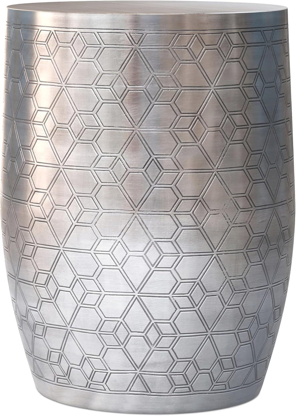 SIMPLIHOME Johnsen Metal Table - 15 inch Wide Solid Iron Round Accent Table in Antique Silver, Boho Side or End Table for Living Room or Bedroom with Etched Geometric Pattern, Assembled