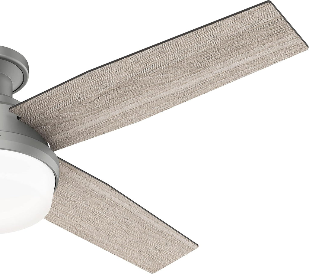 Hunter Fan 52 inch Low Profile Matte Silver Indoor Ceiling Fan with LED Light and Remote Control, Holiday Gift for Bedroom, Living Room, Dining Room, Kitchen, Office (Renewed)