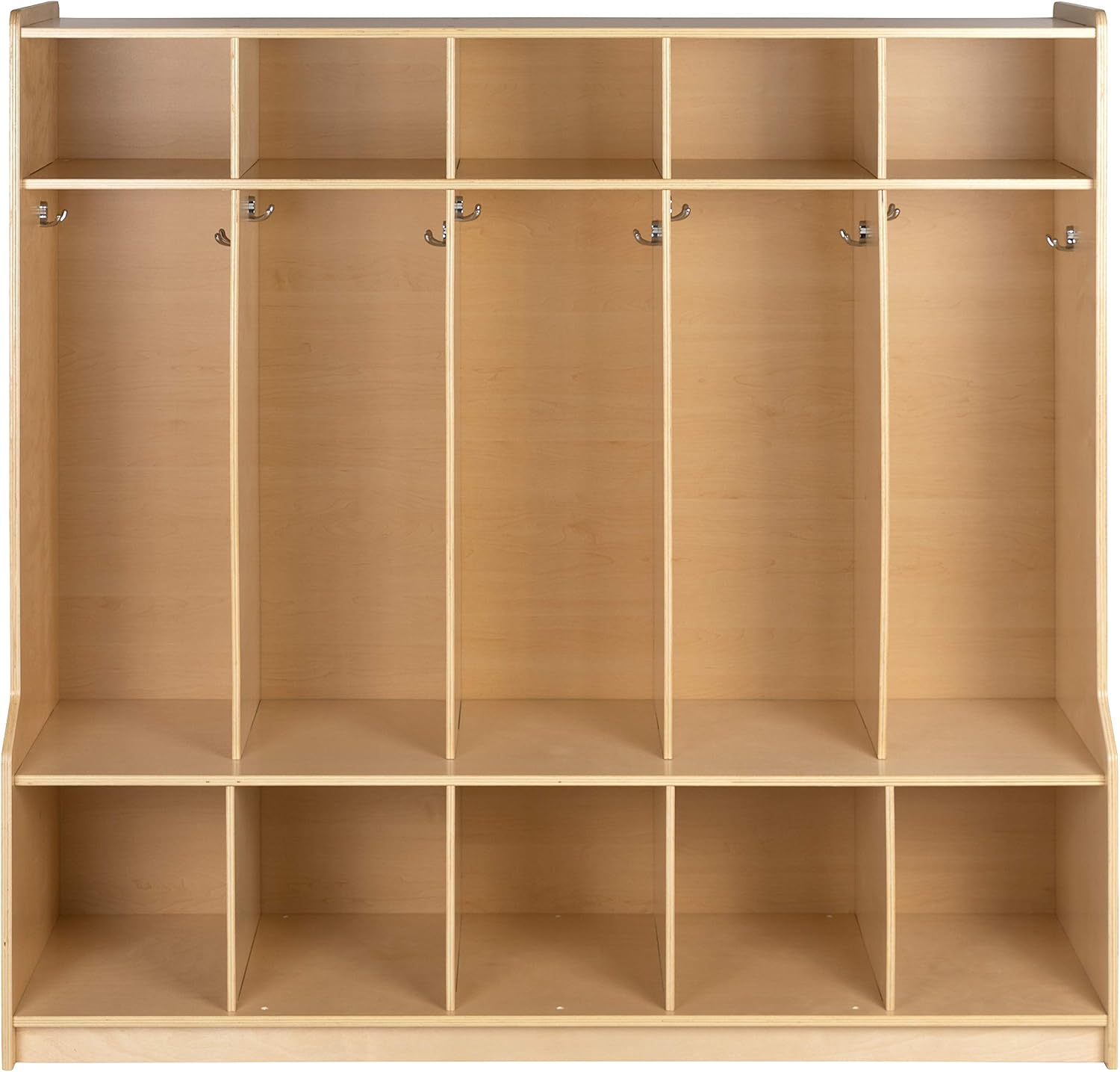 Flash Furniture Hercules Wooden 5-Section School Coat Locker with Bench, Cubbies, and Storage Hooks, Preschool Cubby Organizer, 48'H x 48'L, Natural