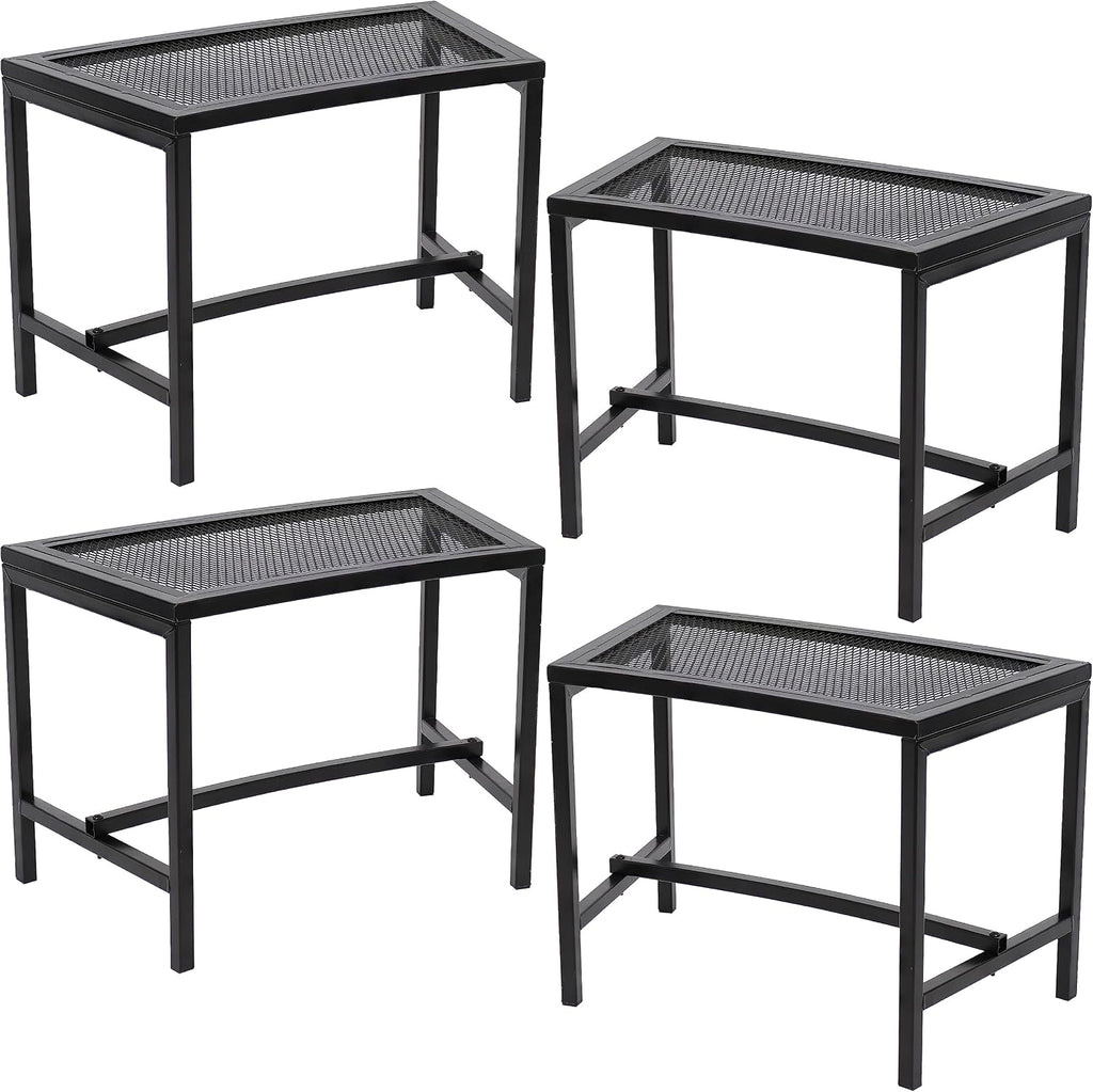 Sunnydaze Mesh Outdoor Curved Bench - Metal Patio Bench Set - Heavy-Duty Outdoor Seats for Backyard or Fire Pit - Black - Set of 4