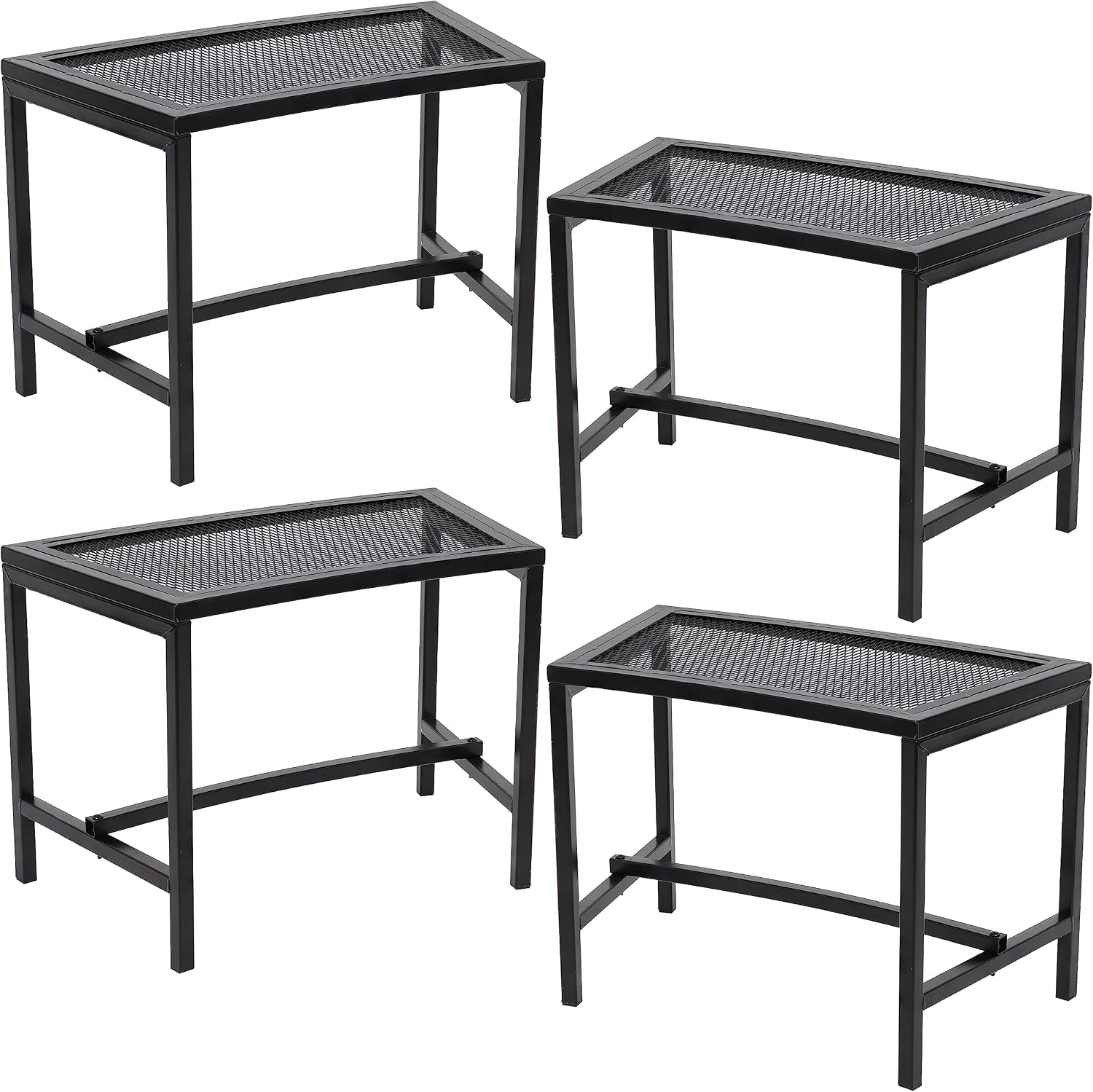 Sunnydaze Mesh Outdoor Curved Bench - Metal Patio Bench Set - Heavy-Duty Outdoor Seats for Backyard or Fire Pit - Black - Set of 4