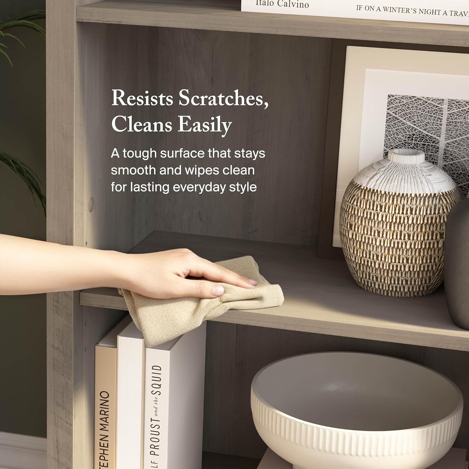 Bush Home Salinas 5 Shelf Bookcase in Driftwood Gray, Tall Bookshelf, Large Book Shelf for Living Room, Home Office, or Entryway