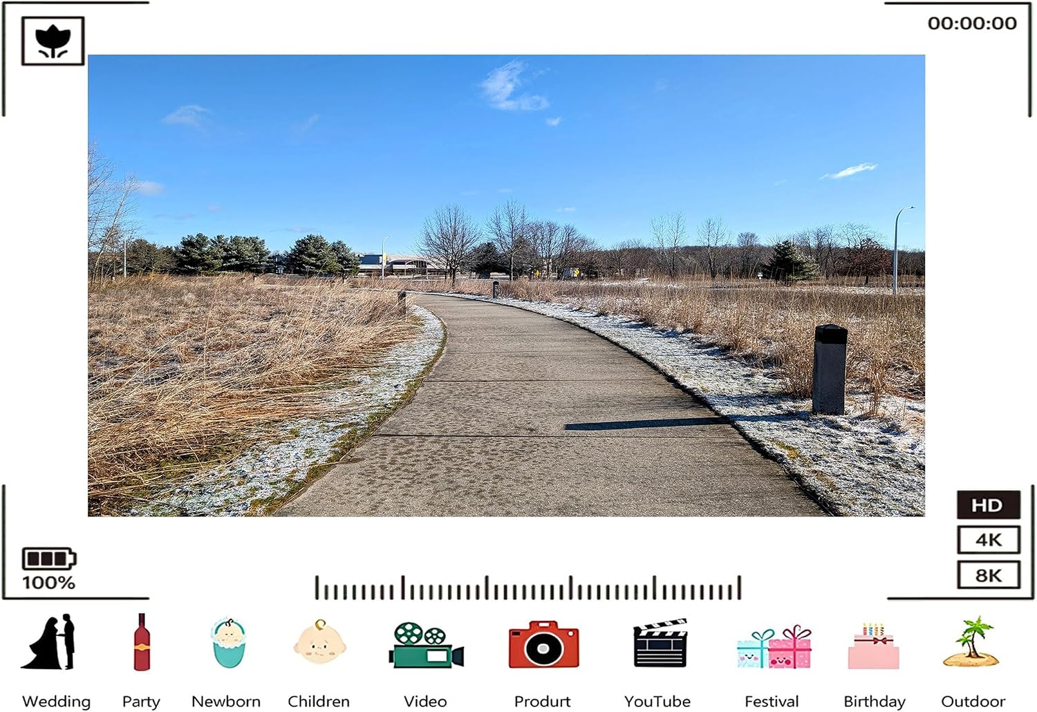 Trykid 20x10ft Frosty Winter Path Backdrop Brown Dry Grass Concrete Trail Clear Blue Sky Scene Photography Background Outdoor Hiking Birthday Party Decoration Photo Booth Prop Fabric