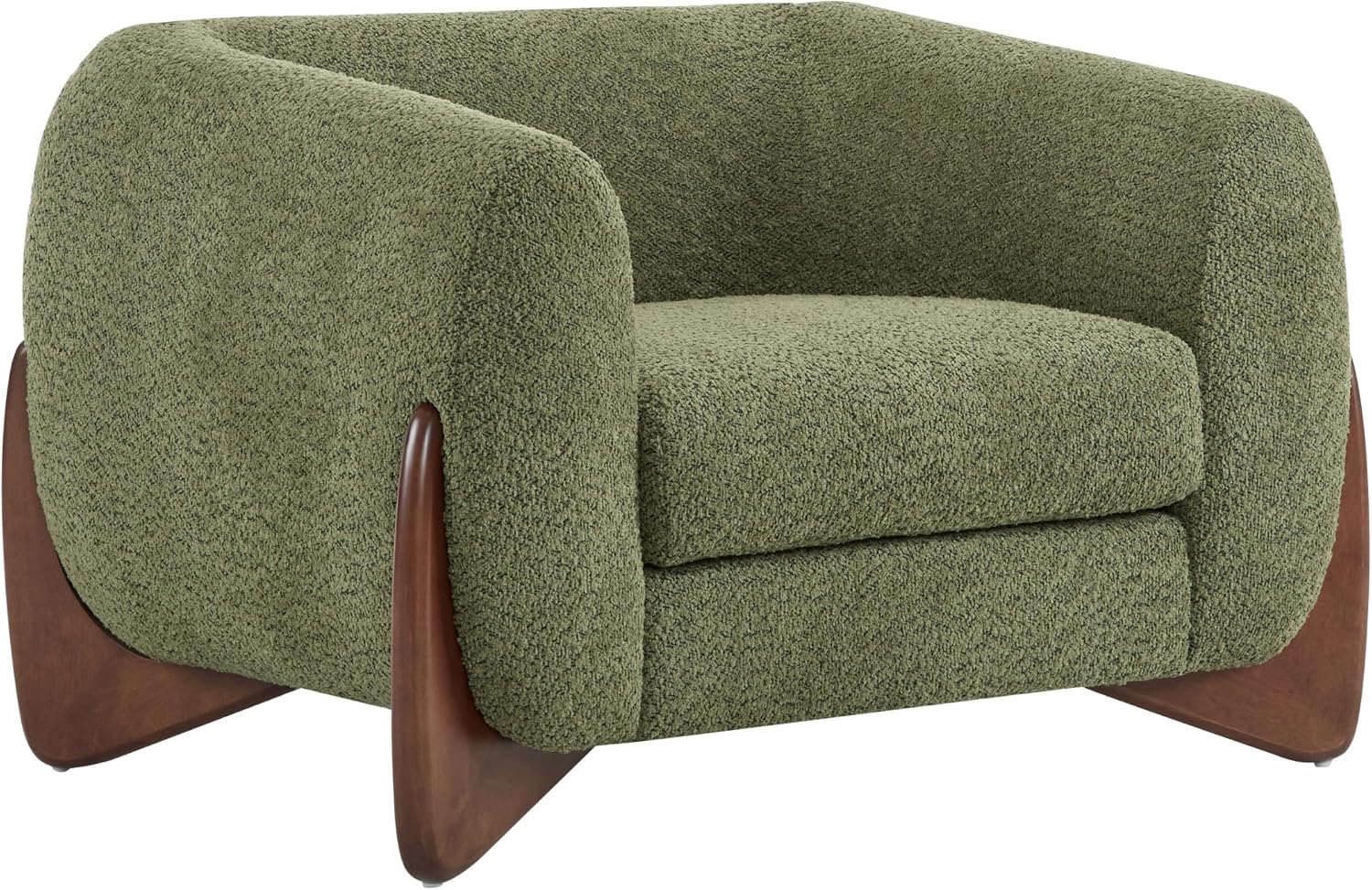 Christopher Knight Home Holly Modern Boucle Fabric Upholstered Club Chair for Living Room, Home Office, Apartment, Relaxing Chair with Removable Cushion and Birch Wood Legs, Olive Green+Walnut