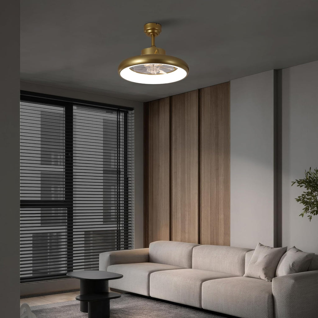 Oval AIR Loren 20' Small Smart Ceiling Fan with Light, Semi Flush Mount, Quiet 6-Speed Reversible Motor, Dimmable LED, Adjustable CCT, App & Remote Control, Modern Glam, Gold AIR8002A