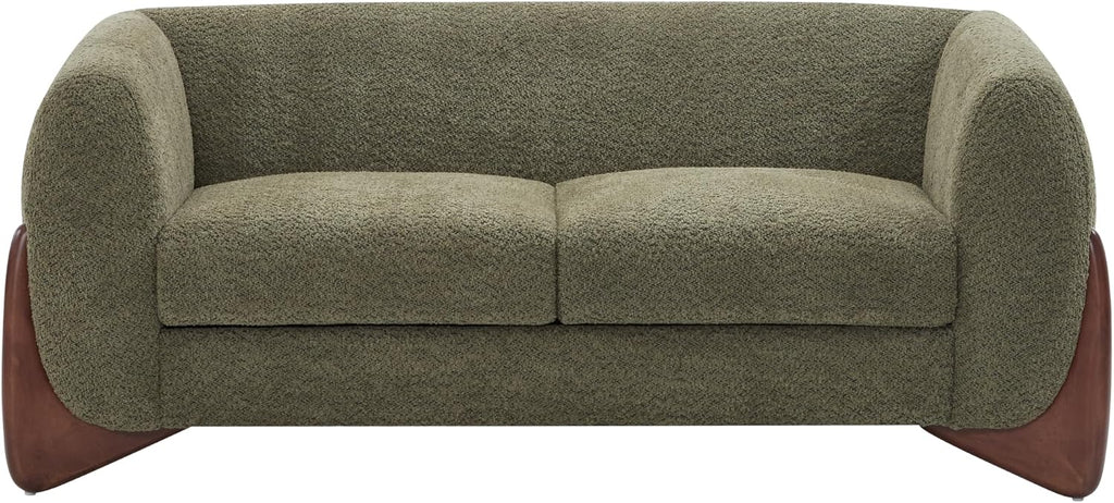 Christopher Knight Home Alma 63' Boucle Loveseat with Wood Legs, 2 Seater Sofa Couches for Living Room, Upholstered Couch Chair, Soft Seating Lounge Sofa Chair, Cozy Loveseat with Armrest, Olive Green