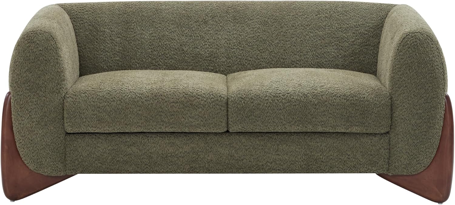Christopher Knight Home Alma 63' Boucle Loveseat with Wood Legs, 2 Seater Sofa Couches for Living Room, Upholstered Couch Chair, Soft Seating Lounge Sofa Chair, Cozy Loveseat with Armrest, Olive Green