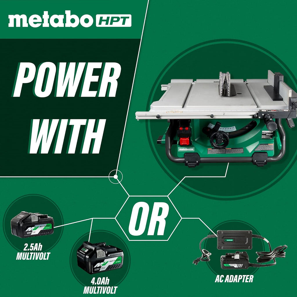 Metabo HPT 36V MultiVolt 10 Inch Table Saw, Cordless Power Saw, Brushless Motor, Precision Bevel Cuts, High Rip Capacity, 10-Inch 40-Tooth Carbide Tipped Blade, Tool Body Only, C3610DRJQ4