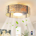 Ganeed 18W LED 20 Inch Dimmable Bamboo Rattan Fandelier, Boho Caged Ceiling Fan with Light and Remote, 6 Speed/Reversible Motor/RGB LED Small Ceiling Fan for Bedroom Living Room Kitchen Nursery