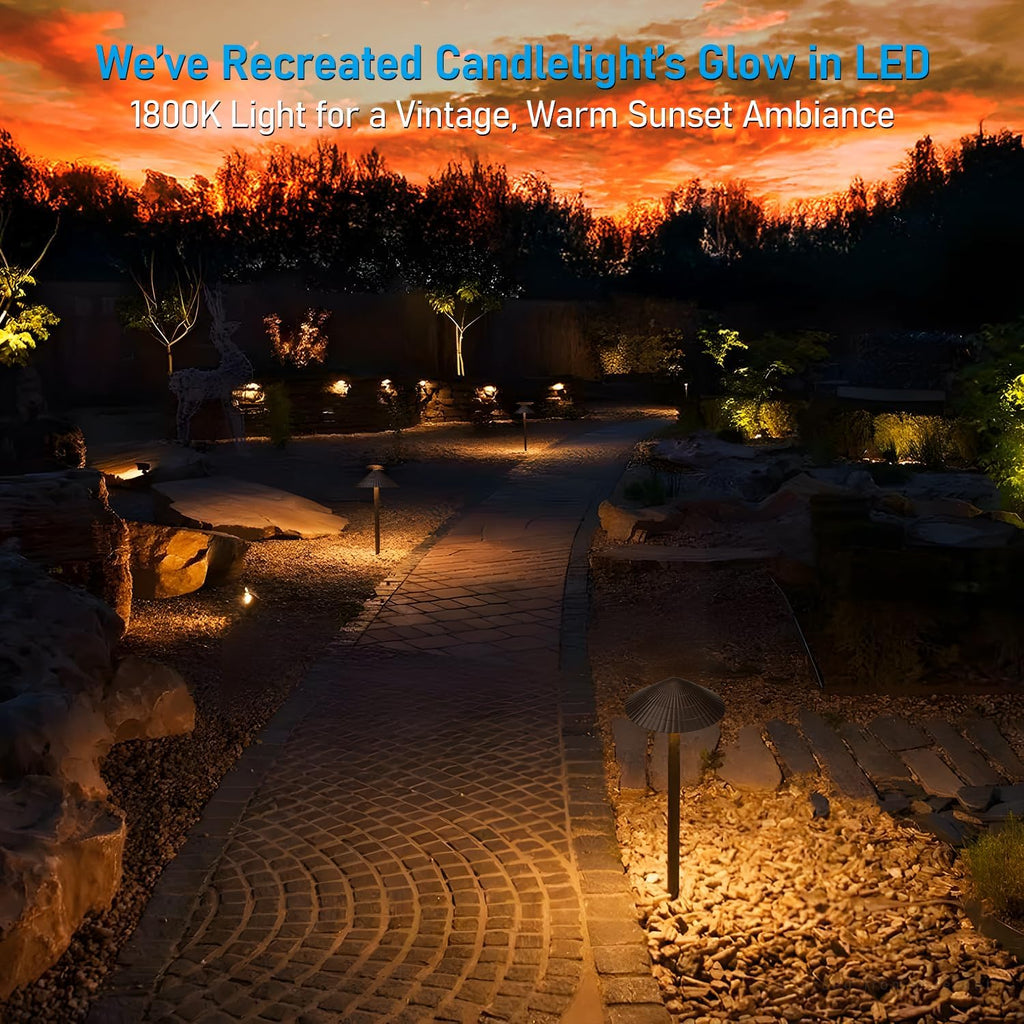 LEONLITE 12-Pack 5CCT LED Low Voltage Landscape Lights, 3W Cast-Aluminum 12-24V Pathway Lights, 1800K-5000K IP65 Path Lights, ETL Listed Landscape Lighting Wired for Yard Lawn, Oil Rubbed Bronze