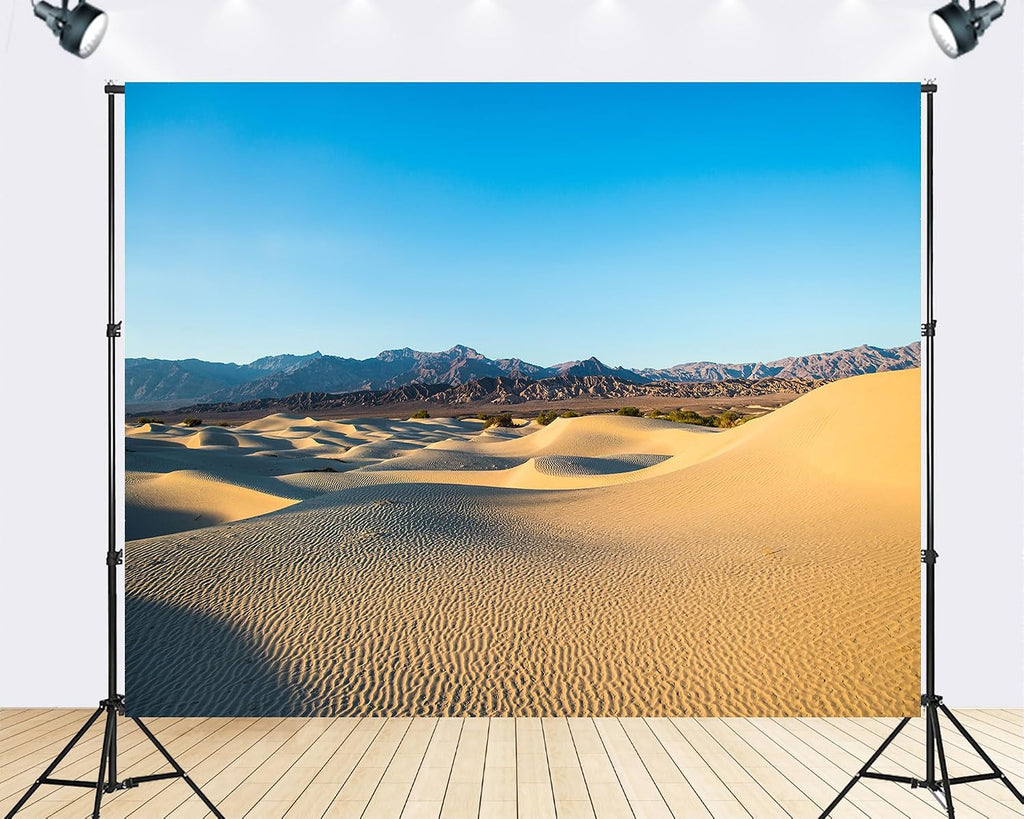 Trykid 20x10ft Sunny Dune Mountain Range Backdrop Warm Golden Clear Textured Sand Arid Natural Scenery Photography Background Desert Theme Party Decoration Photo Booth Prop Fabric