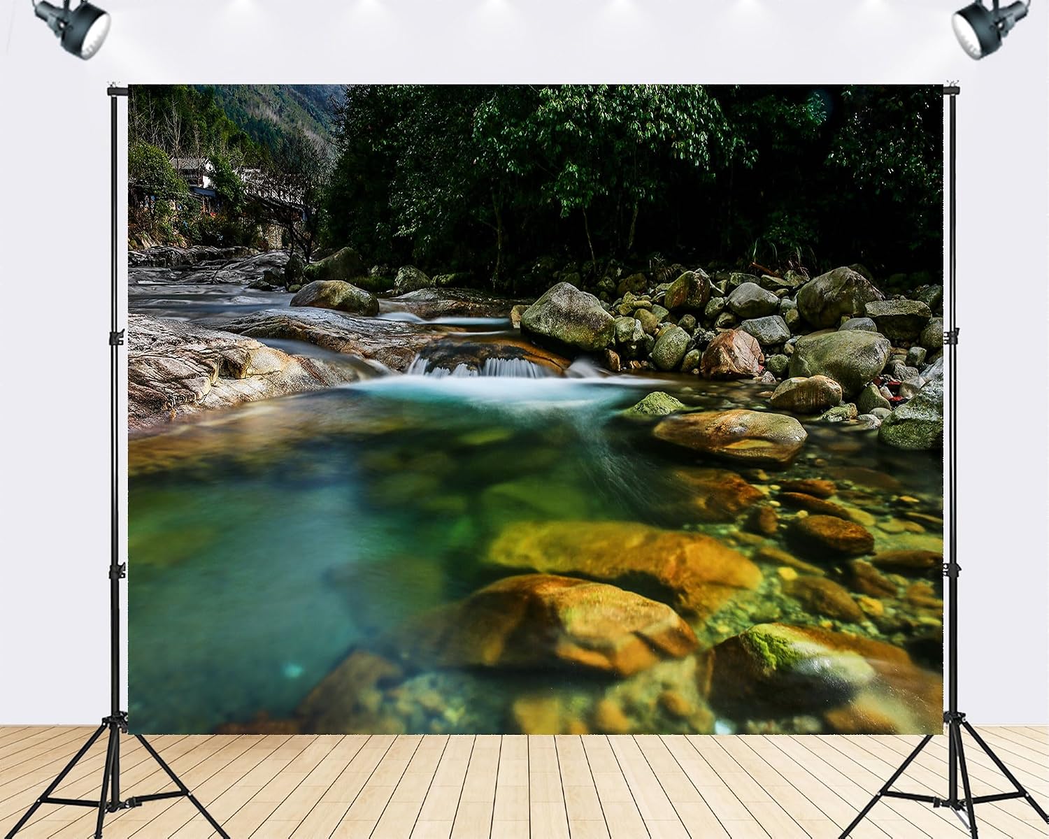 Trykid 20x10ft Clear Forest Stream Mossy Rocks Backdrop Serene Nature Scene Photography Background Outdoor Adventure Party Decoration Photo Booth Prop Fabric