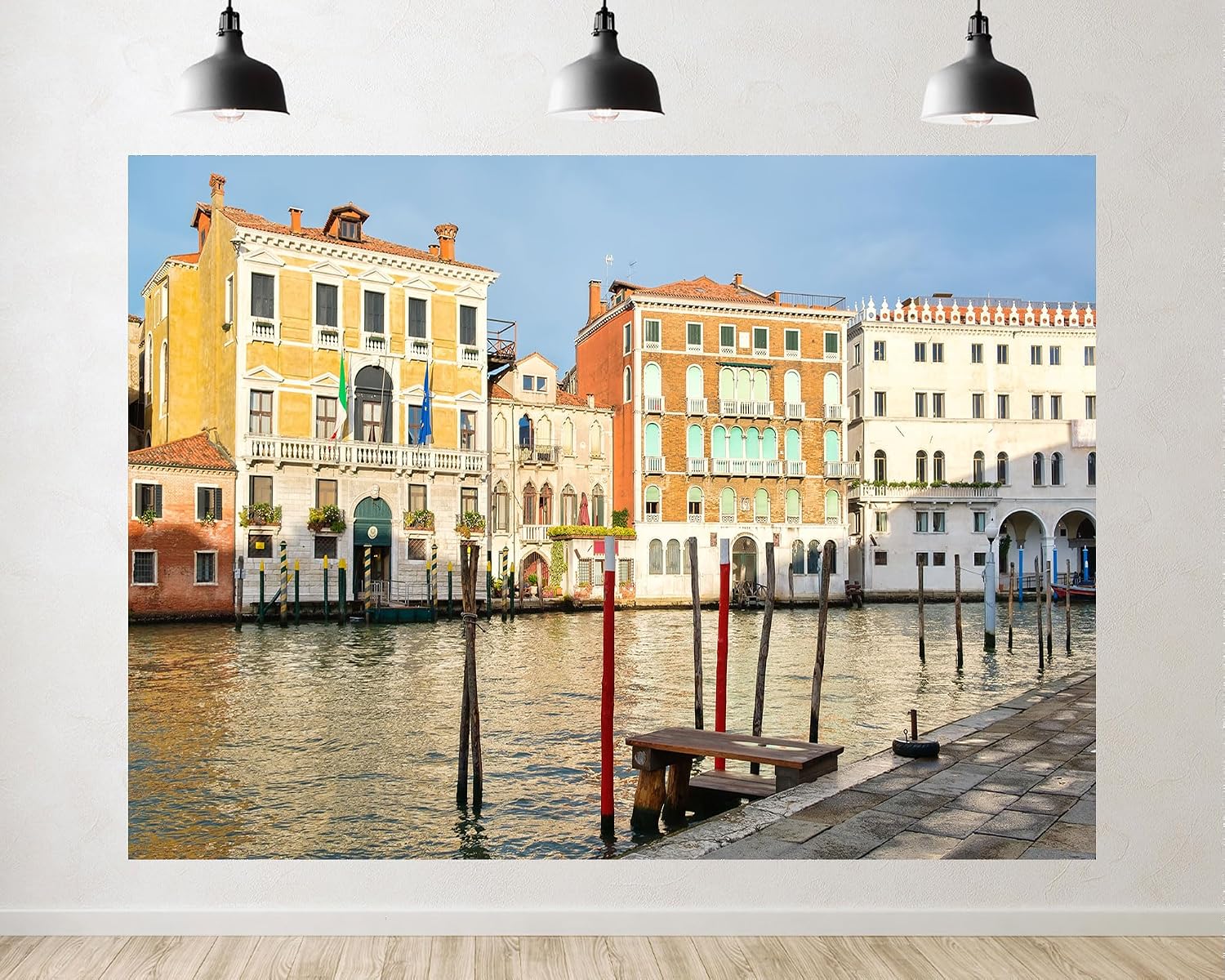 Trykid 20x10ft Venice Grand Canal Backdrop Colorful Palaces Mooring Poles Waterfront Promenade Historic Architecture Photography Background Wedding Party Decoration Photo Booth Prop Fabric