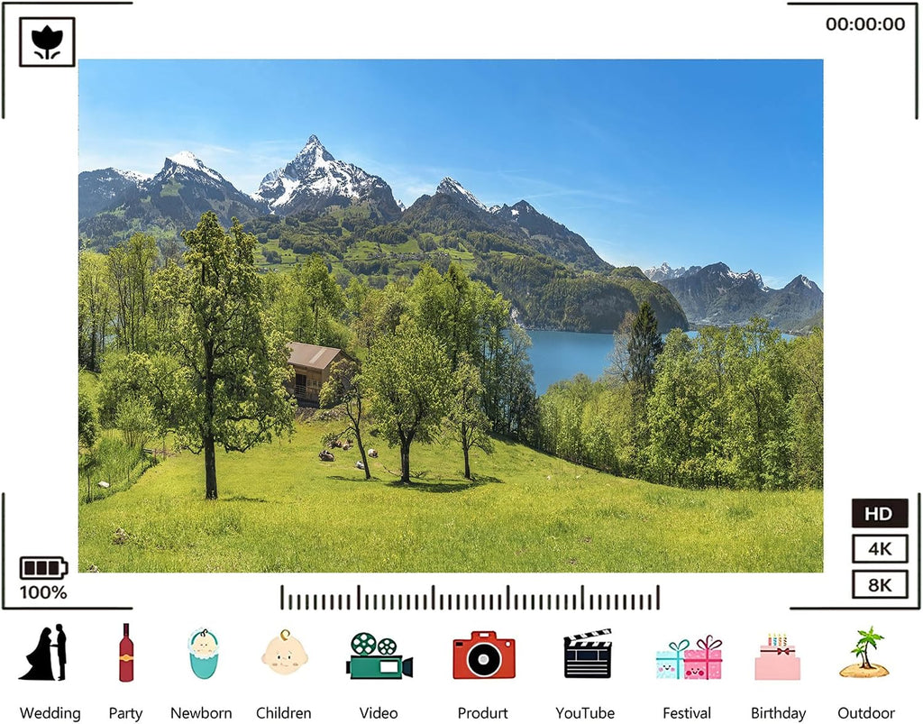 Trykid 20x10ft Alpine Lake Snow Mountain Backdrop Fresh Green Forest Clear Water Peak View Natural Landscape Photography Background Travel Theme Shoot Party Decoration Photo Booth Prop Fabric