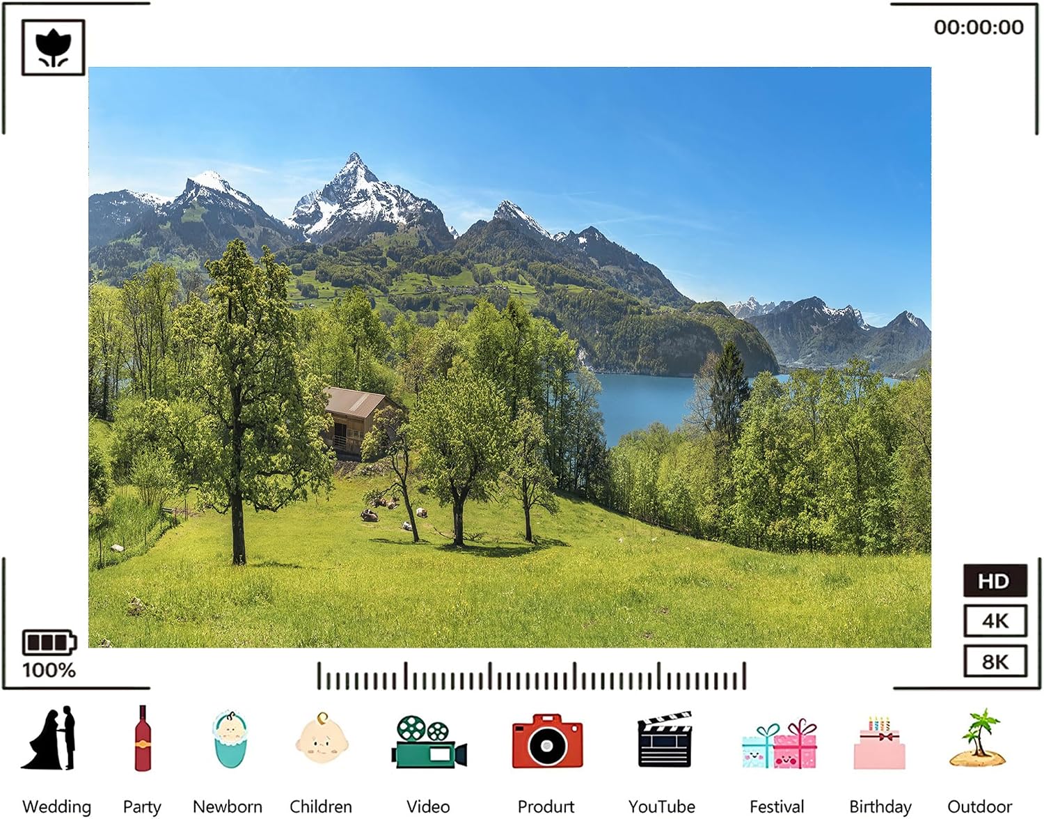 Trykid 20x10ft Alpine Lake Snow Mountain Backdrop Fresh Green Forest Clear Water Peak View Natural Landscape Photography Background Travel Theme Shoot Party Decoration Photo Booth Prop Fabric