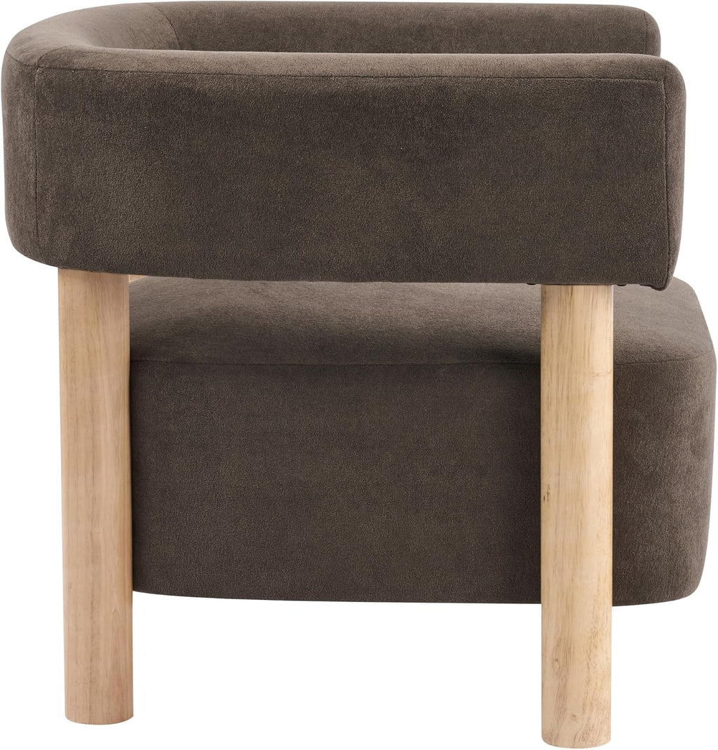 Christopher Knight Home Carly Low Profile Accent Chair, Boucle Upholstered Barrel Chair, Comfy Reading Chair for Bedroom, Wooden Single Lounge Sofa, Dark Brown