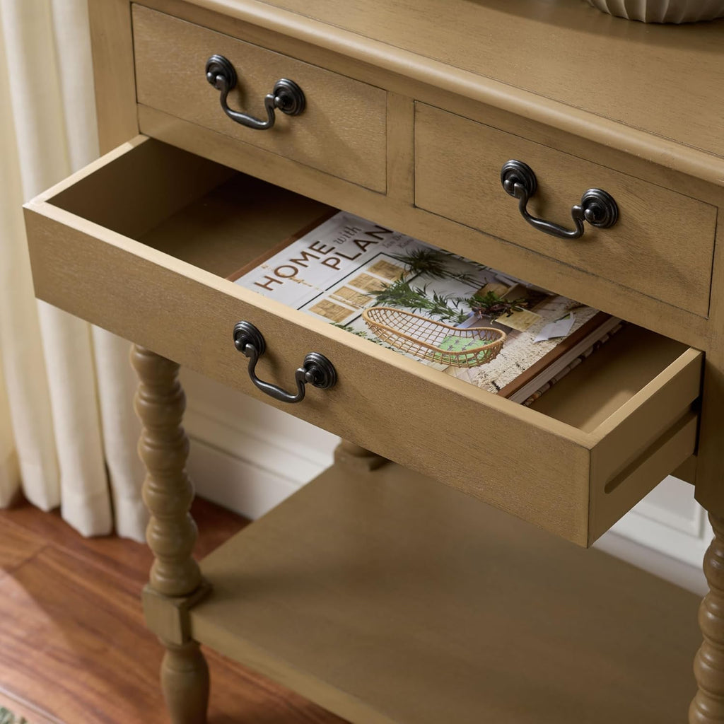 SAFAVIEH Furniture - Athena 3-Drawer Console Table - Desert Brown - Solid Wood - Farmhouse Classic Design - Ideal for Entryway, Living Room, Hallway, 23.5' W x 13' D x 29.5' H (CNS5703F)