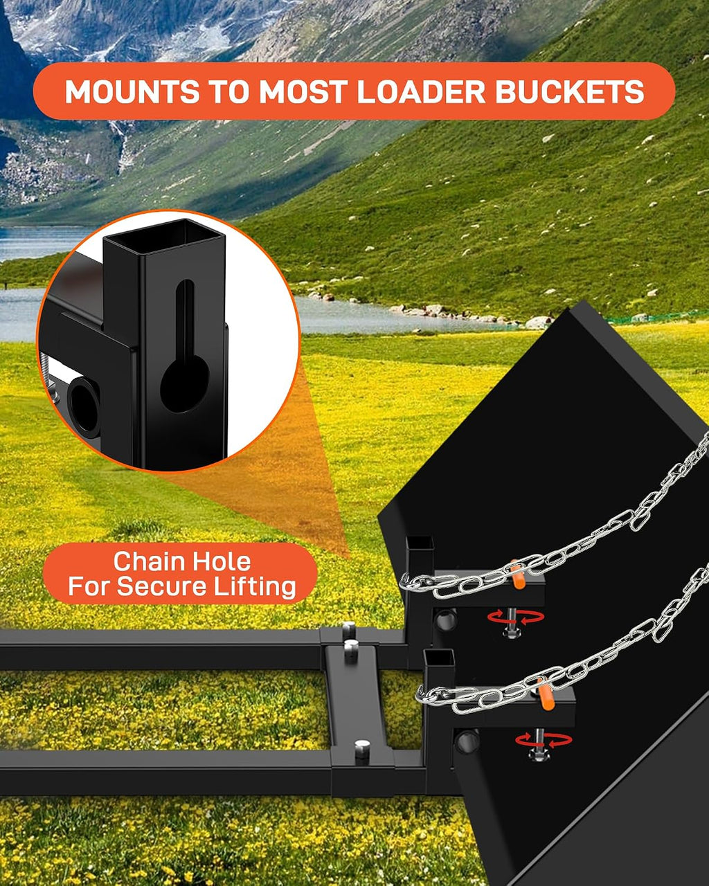 43' Tractor Pallet Forks, 2000 Lbs Clamp-On Bucket Forks with Adjustable Stabilizer Bar, Heavy Duty Carbon Steel Skid Steer Loader Attachments for Moving Logs, Lumber & Debris