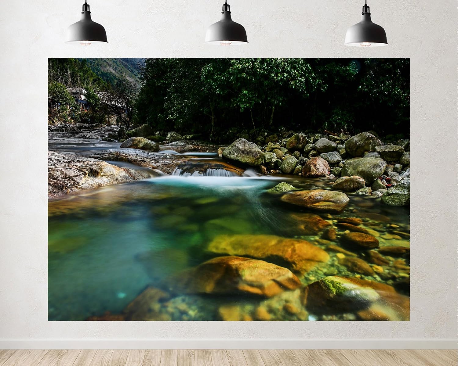 Trykid 20x10ft Clear Forest Stream Mossy Rocks Backdrop Serene Nature Scene Photography Background Outdoor Adventure Party Decoration Photo Booth Prop Fabric
