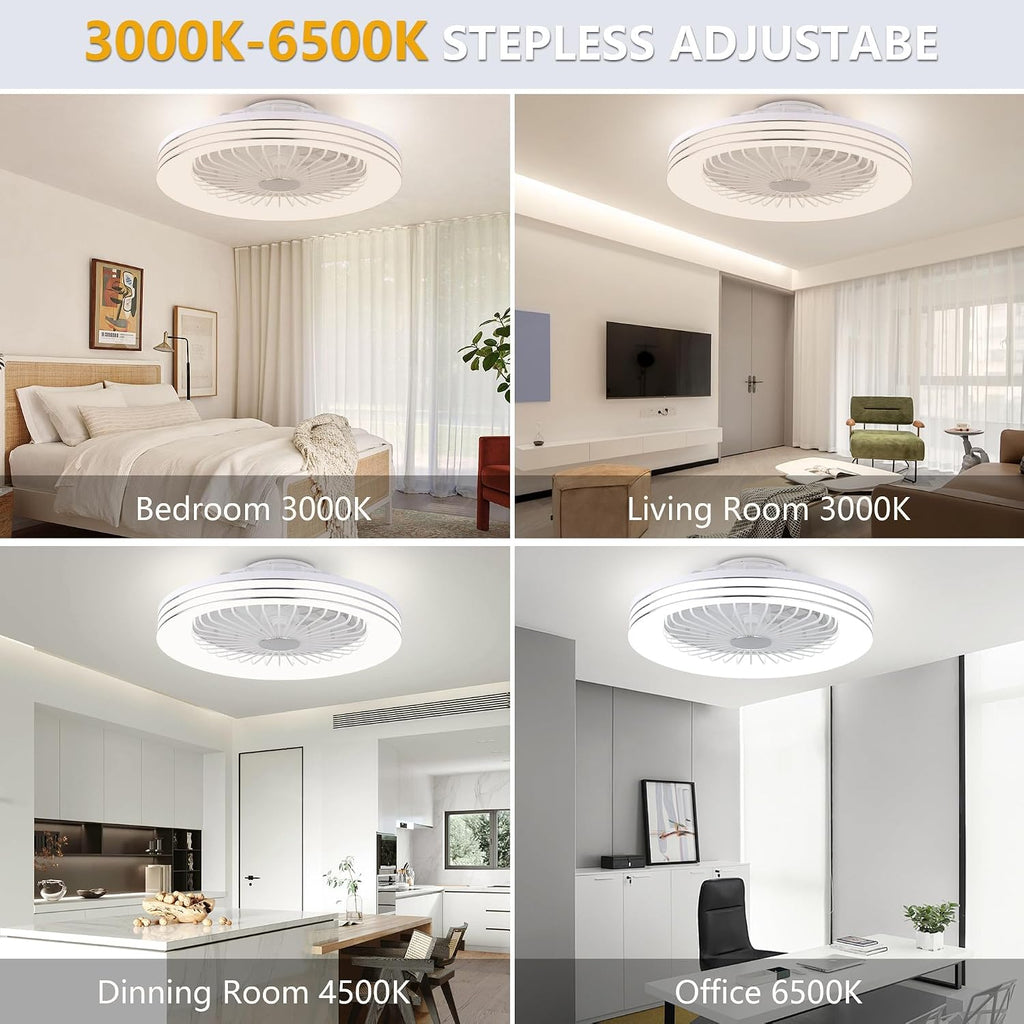 24' Low Profile Bladeless Ceiling Fan with Light, Enclosed Flush Mount Remote/APP Control, 3CCT Dimmable Light, Quiet 6 Speeds Timing Reversible